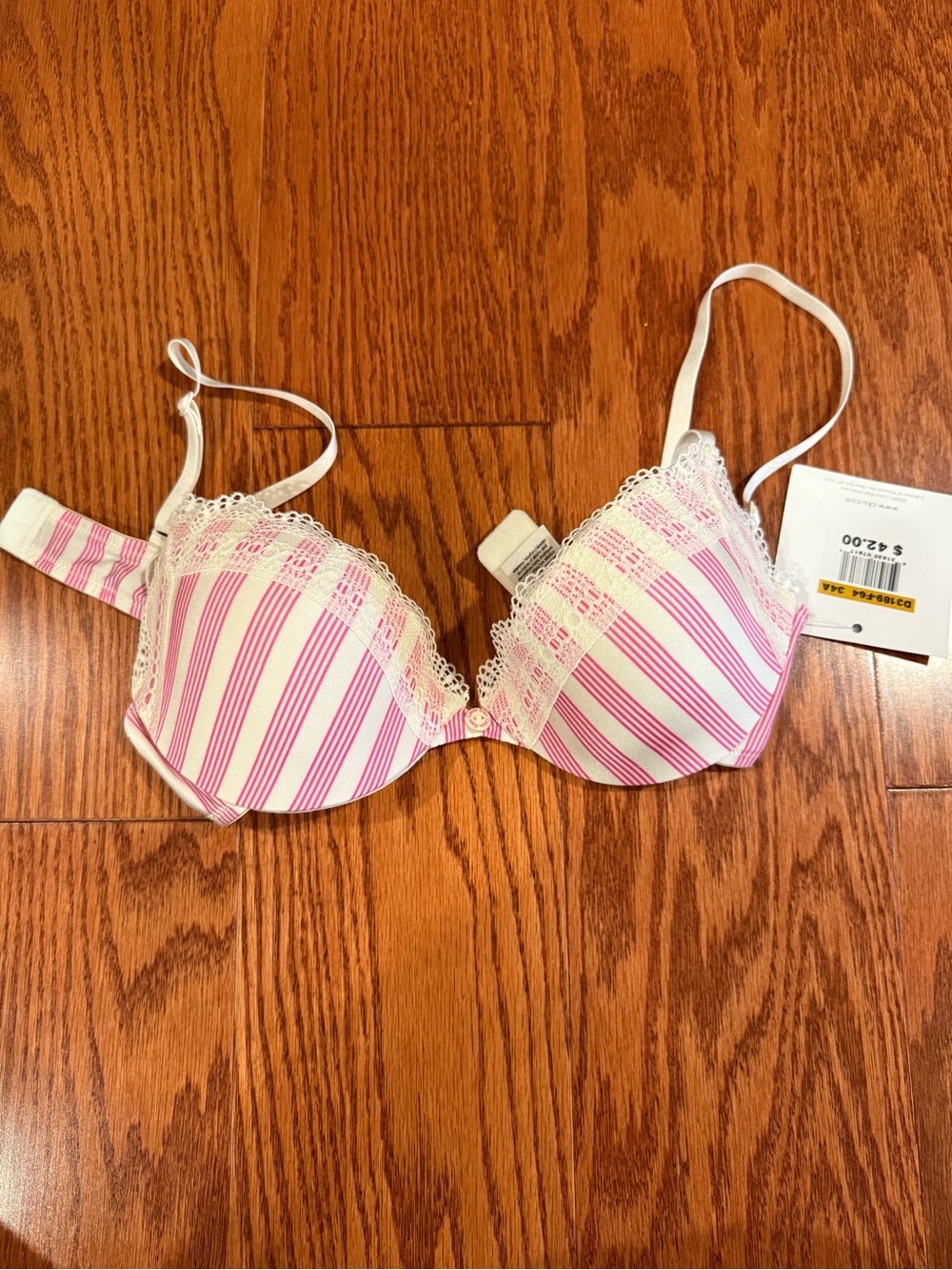 Calvin Klein Pink & White Striped Lace-Trim Push-Up Bra